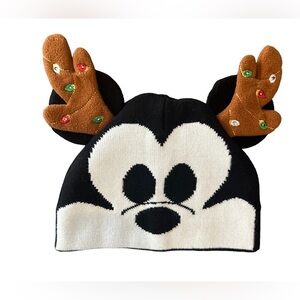 Disney Black and White Mickey Mouse Hat with Brown Antlers